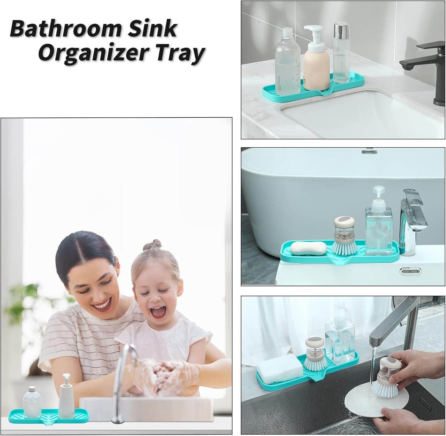 Silicone Bathroom Soap Dishes with Drain Spout-Bathroom and Kitchen Sink Organizer,Sponge