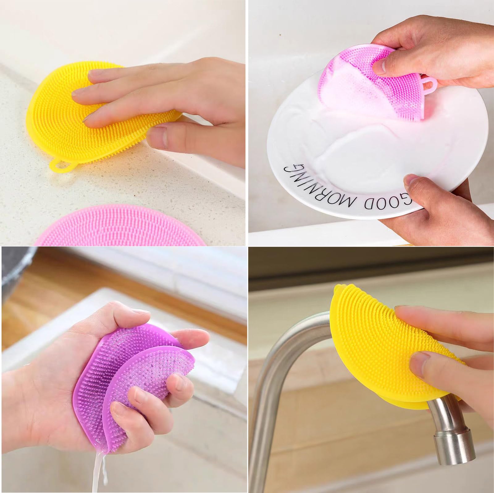 Silicone Dish Scrubber, 12 Count Silicone Sponge Dish Brush, Food Grade BPA Free Reusable Rubber
