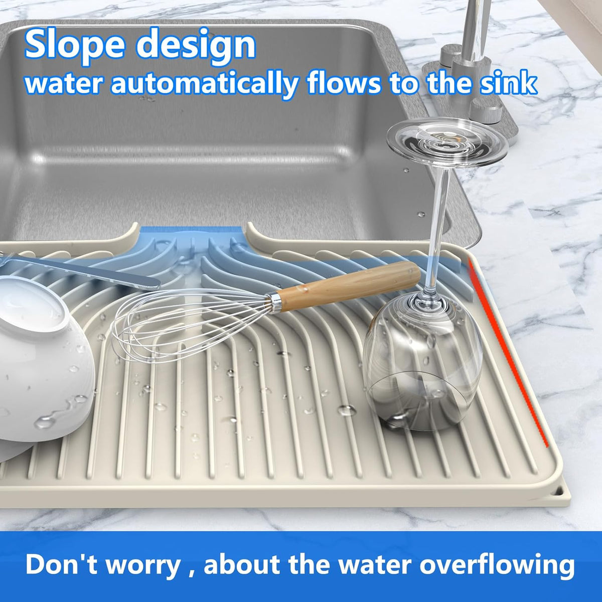 Dish Drying Matt for Kitchen Counter,18"×12"Silicone Dry Rack Mat with Built in Drain, Kitchen Dry