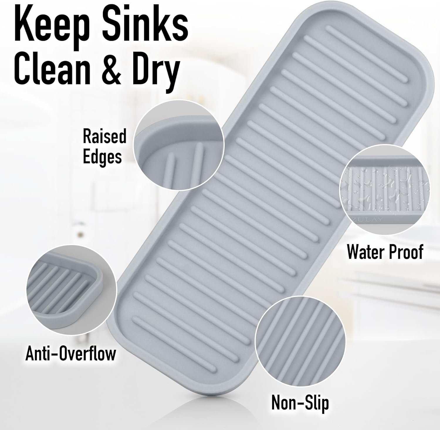 Zulay Kitchen (9x3.5) Silicone Sponge Holder for Kitchen Sink - Flexible Multipurpose Soap Tray