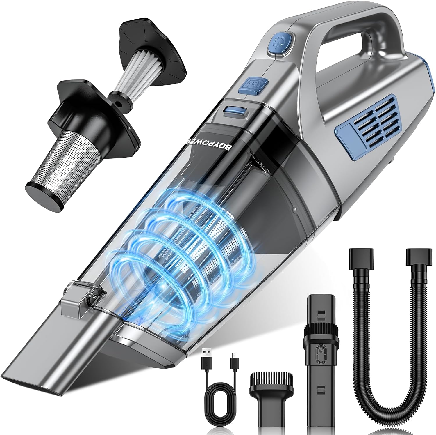 BQYPOWER Handheld Vacuum Cordless, 16000PA Strong Suction Hand Held Vacuum Dust Busters Cordless