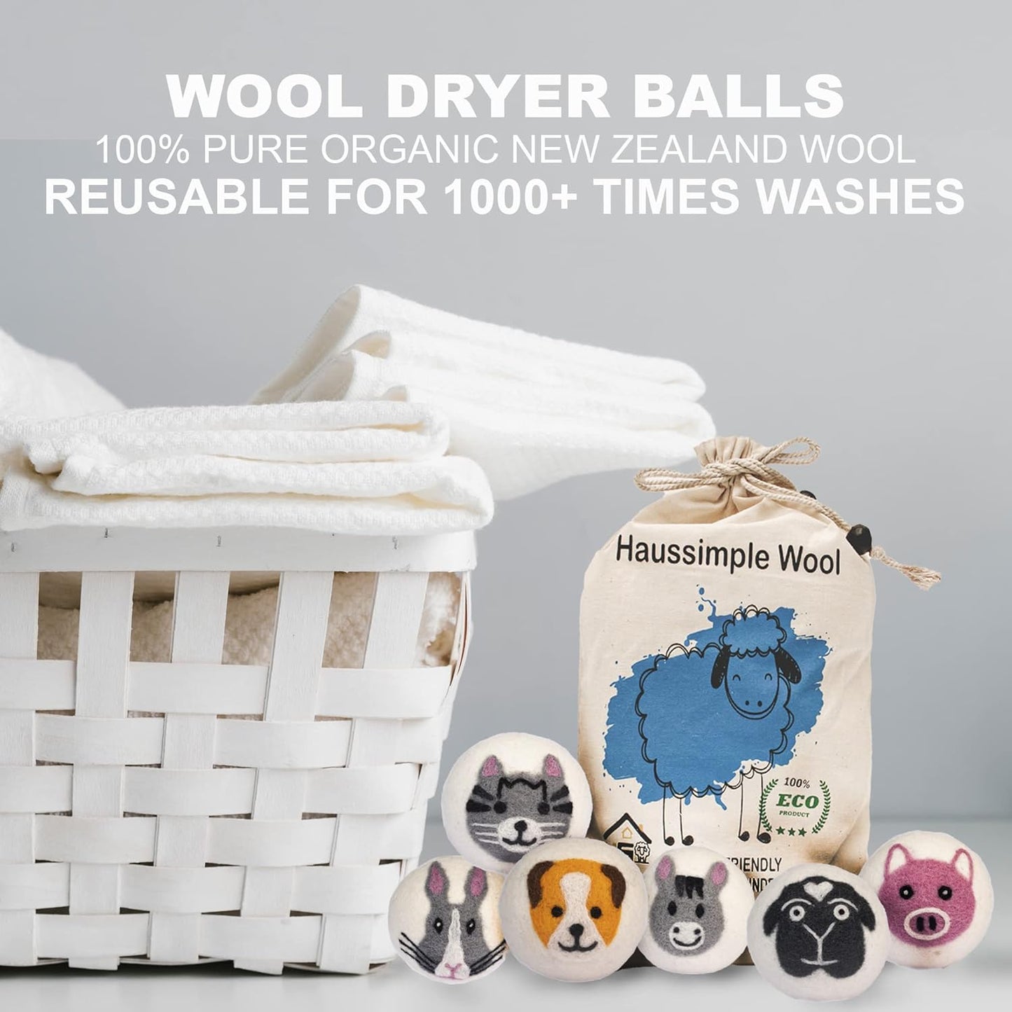 Wool Dryer Balls – 6-Pack XL Organic Fabric Softener | Natural Handmade Sheep Wool | Reusable