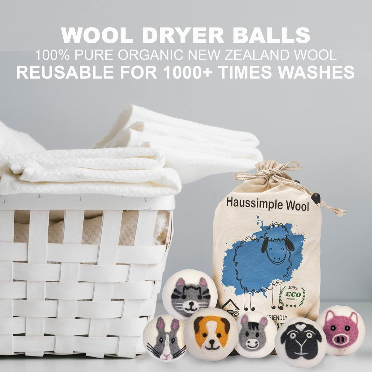 Wool Dryer Balls – 6-Pack XL Organic Fabric Softener | Natural Handmade Sheep Wool | Reusable