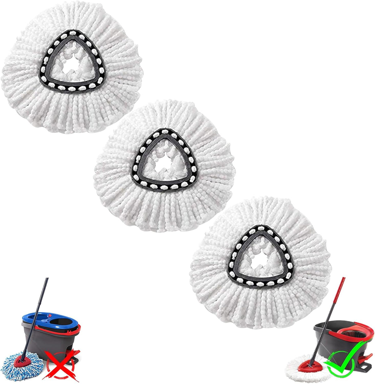 3Pcs Spin Mop Replacement Heads, White Large 360° Easy Wring Spin Mop Head 100% Microfiber Refill