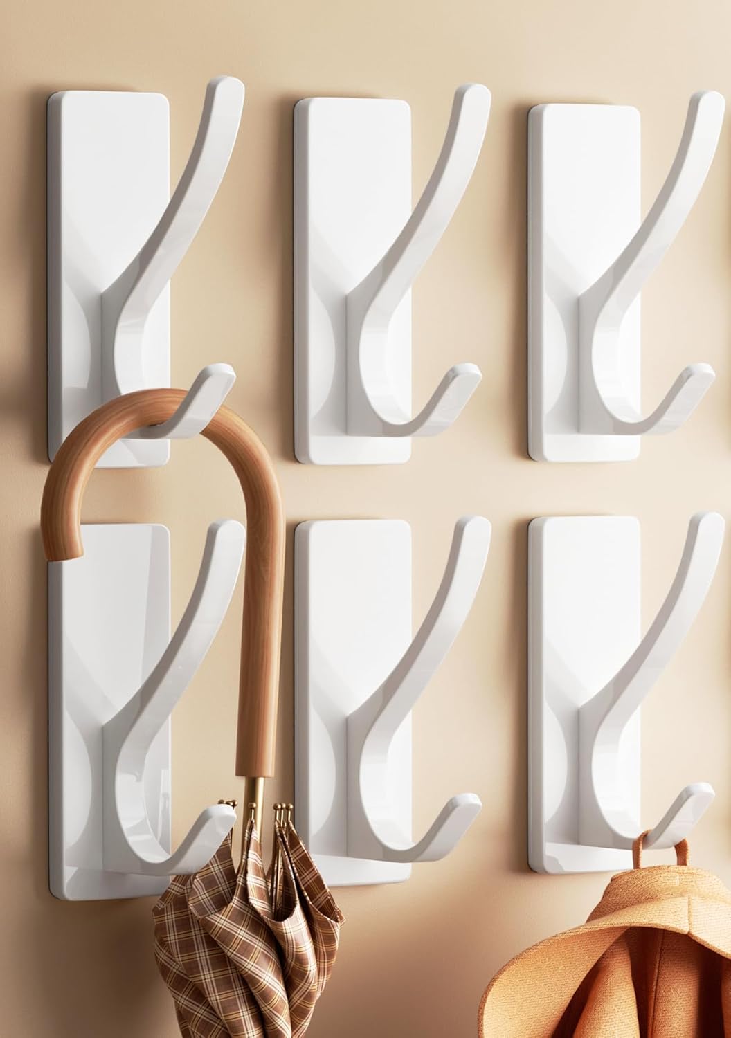 Self Adhesive Coat Hooks for Hanging, Heavy Duty Stainless Double Wall Hook for Towel, Backpack