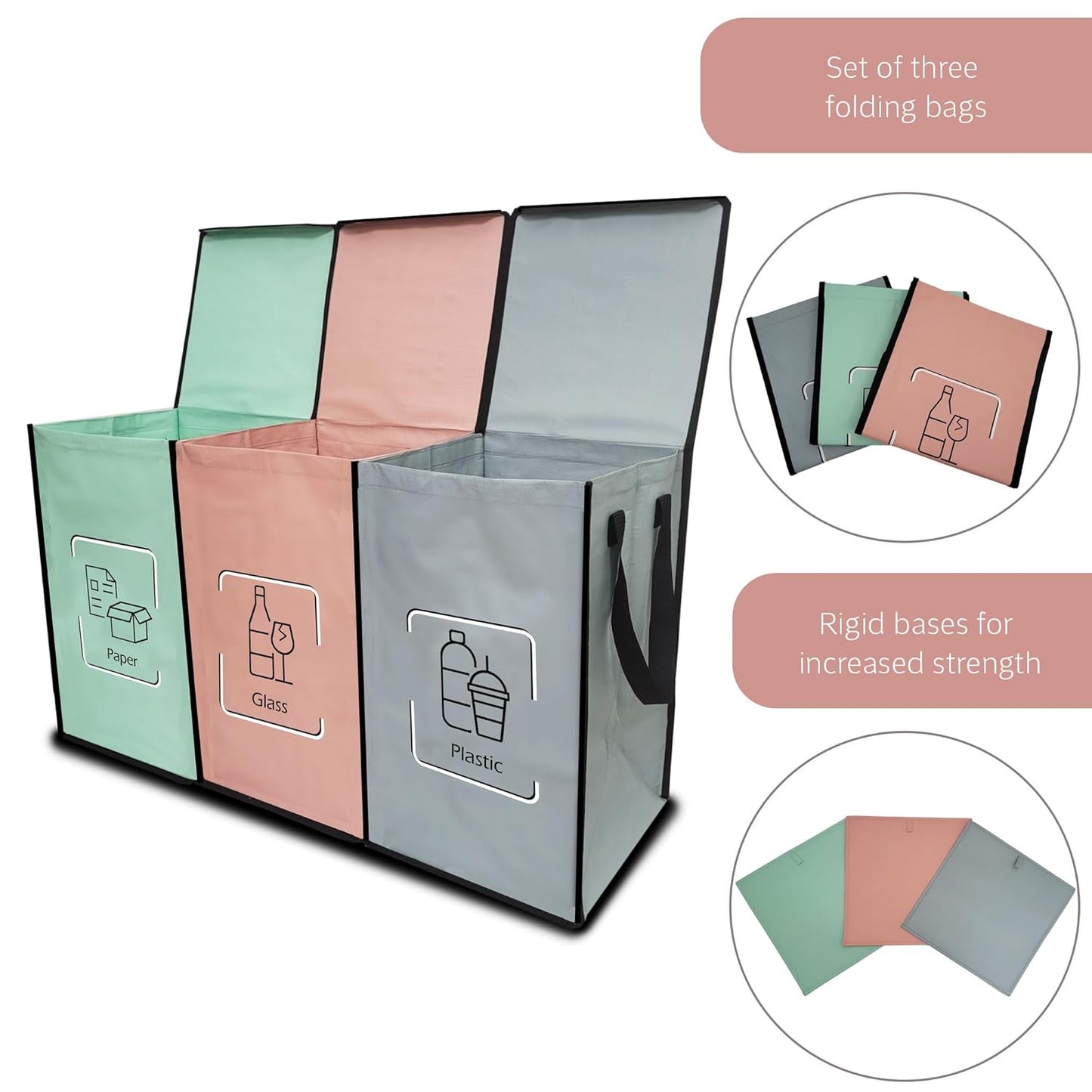 NYIKA - Recycling Organizer - Reusable Recycling Bags - Recycling Sorter - Trash Sorting Bins - 3