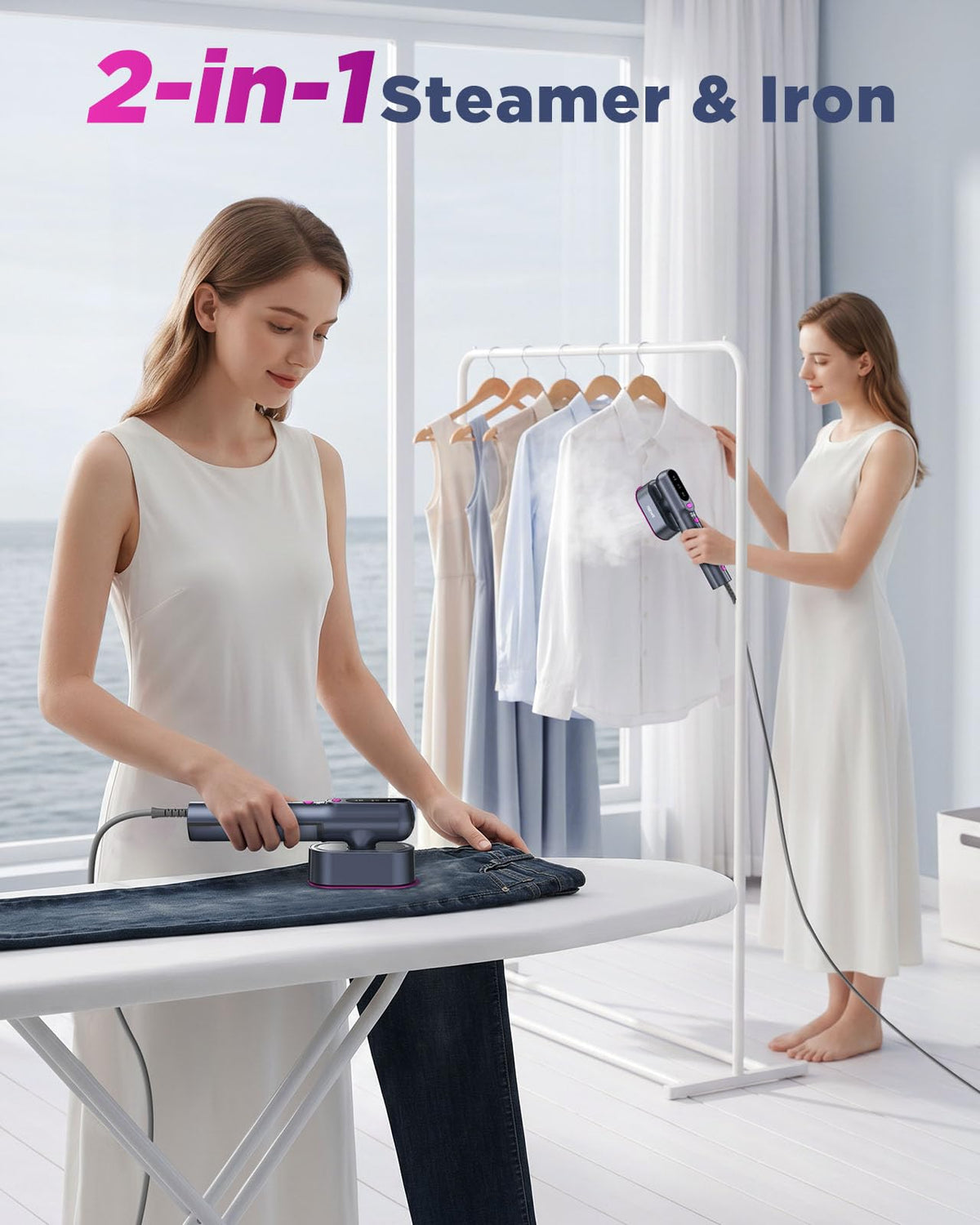 Travel Steamer for Clothes,100-240V Travel Steamer & Iron 2 in 1 with Fast Heat-Up,1200W Portable