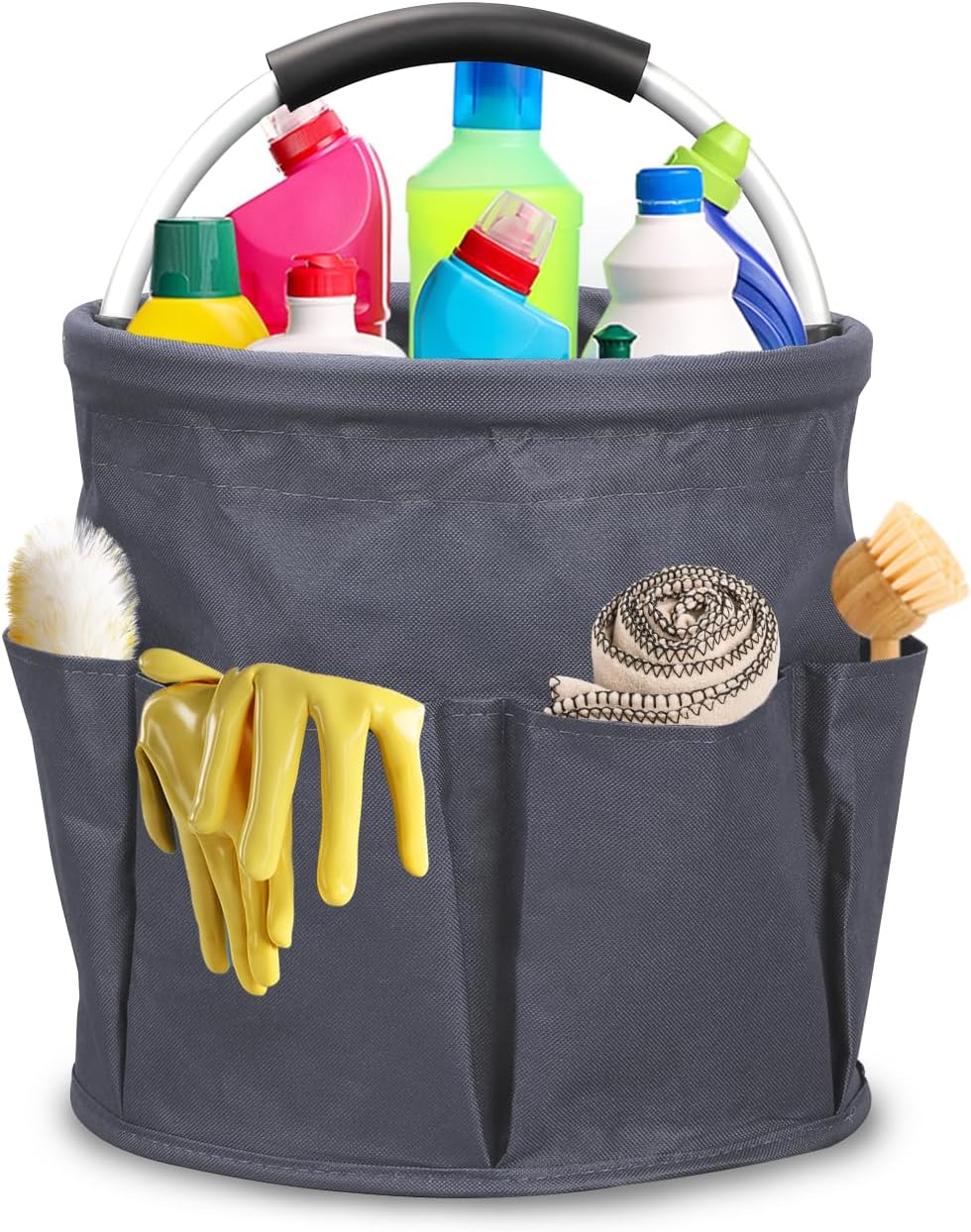 Qivine 17L Cleaning Caddy with Handle, Cleaning Supply Caddy Foldable Tool Bag Cleaning Products