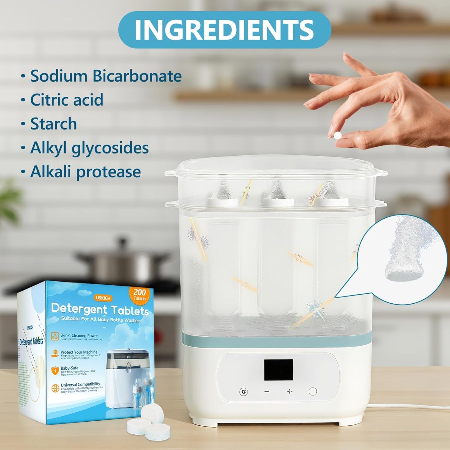 200Pcs Detergent Washing Tablets for Momcozy,Deep Cleaning Baby Brezza Bottle Washer,Compatible