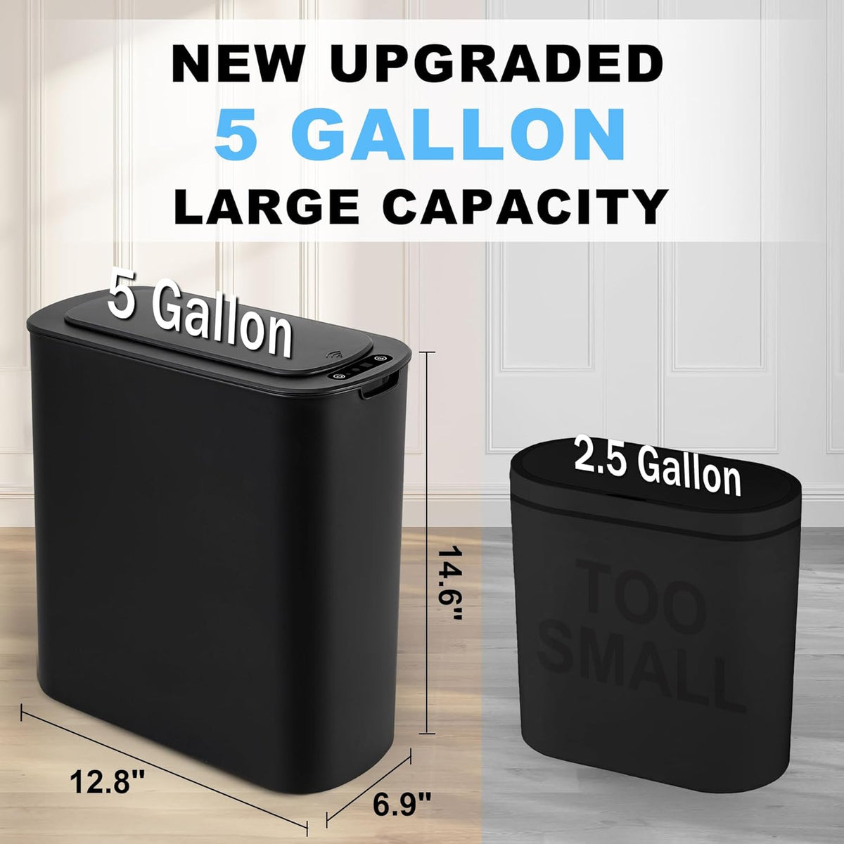 Cesun Motion Sensor Trash Can, 5 Gallon Automatic Bathroom Garbage Can with Lid, Touchless Smart