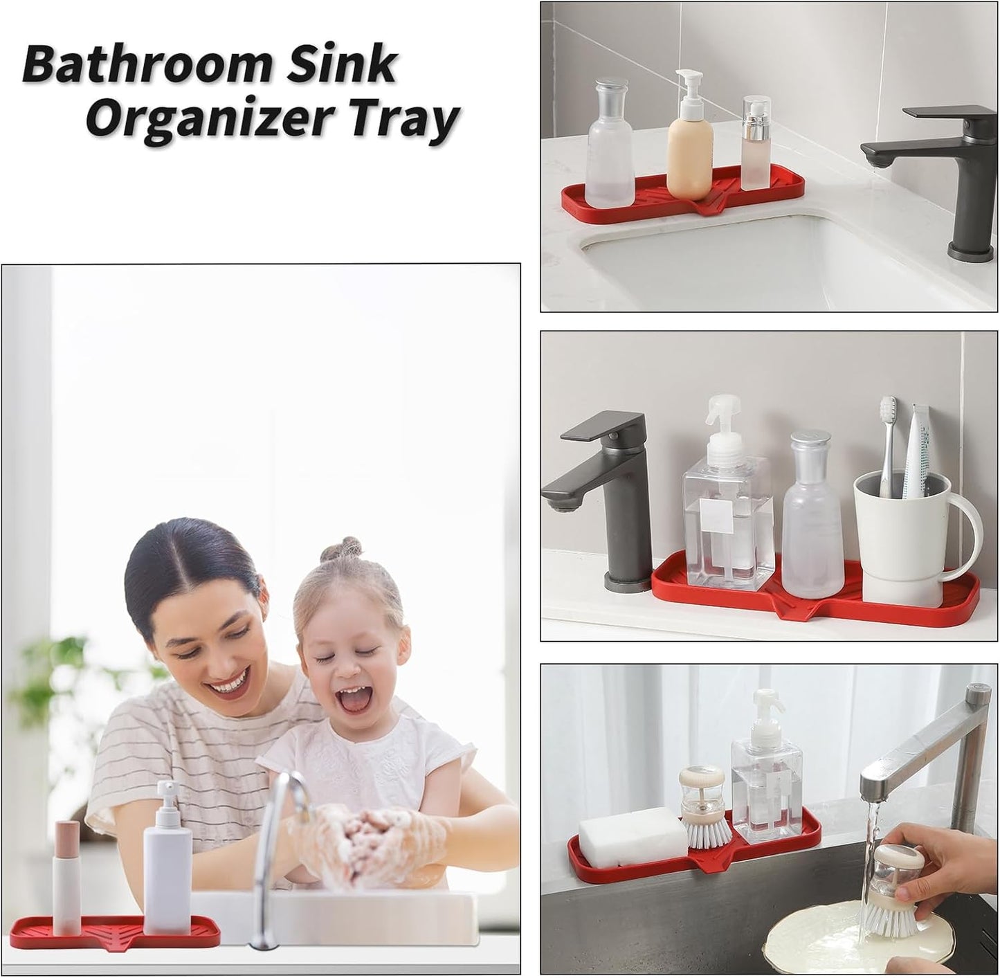 Silicone Bathroom Soap Dishes with Drain Spout-Bathroom and Kitchen Sink Organizer,Sponge