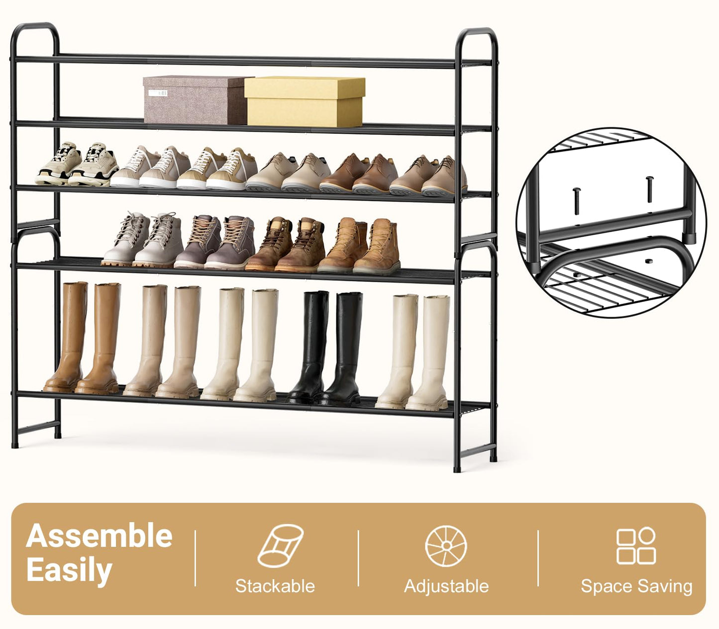 KEETDY 3-Tier Long Shoe Rack for Closet Metal Shoe Organizer for Entryway, Wide Stackable Shoe