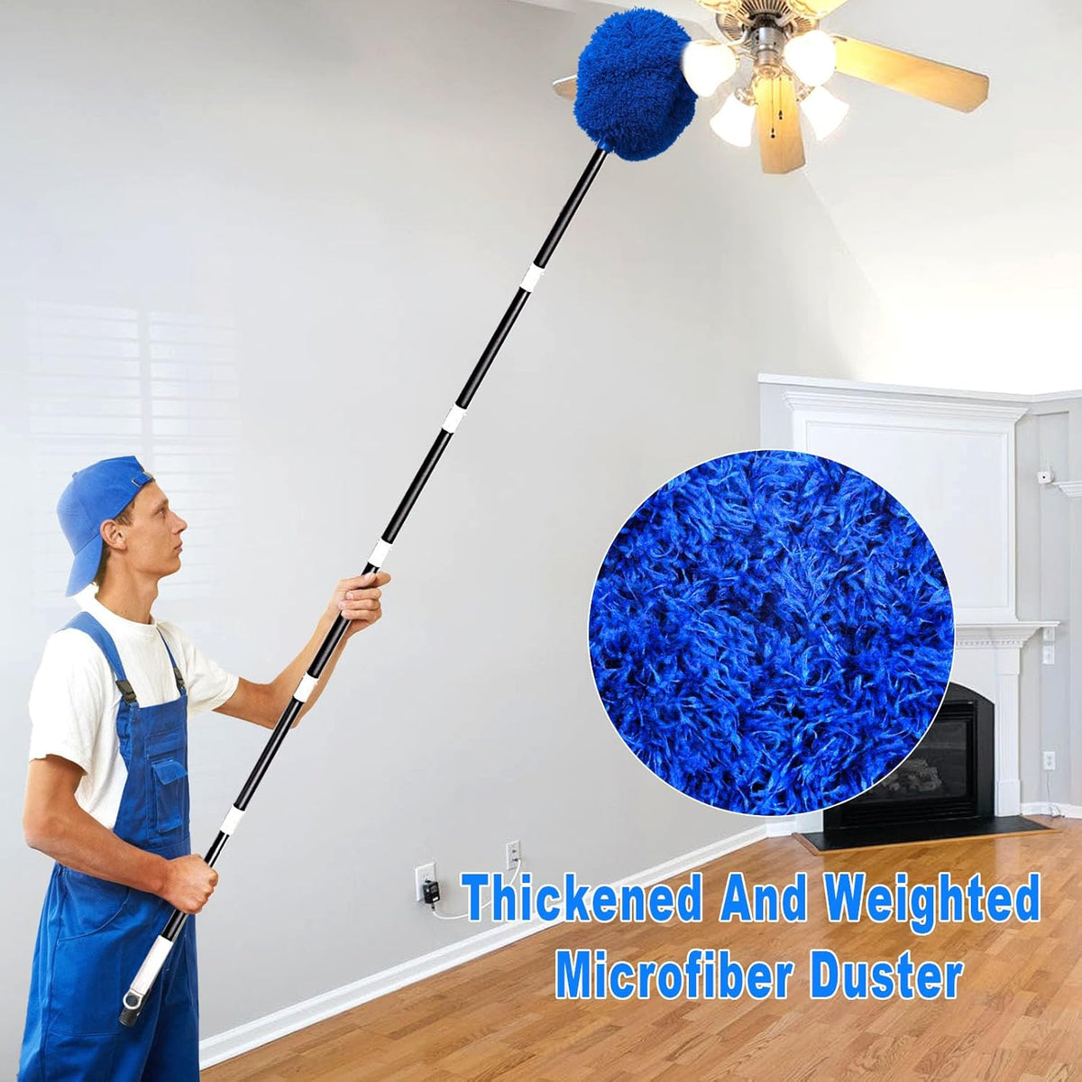 Ceiling Fan Cleaner Duster with Extra Long and Thick Extension Pole from 15 to 88 Inches,Adjustable
