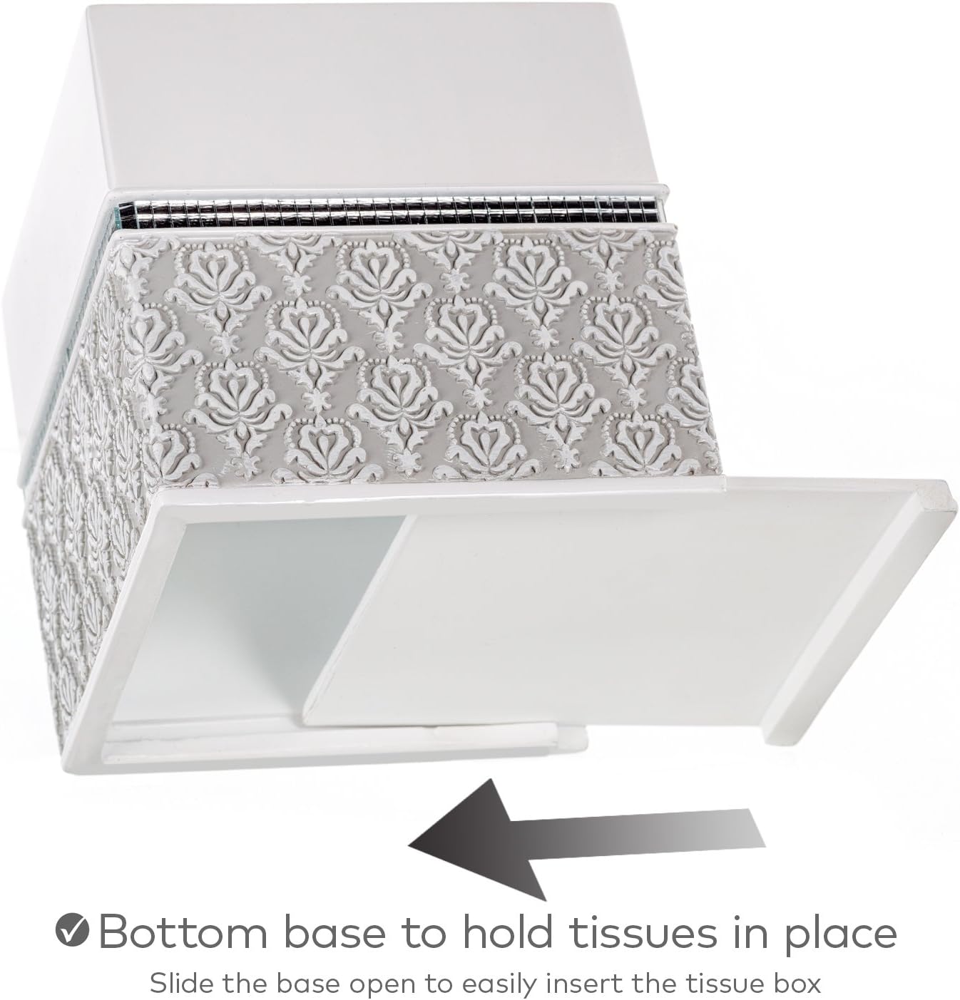 Creative Scents Mirror Damask White and Gray Bathroom Accessories Set - 6 Piece Bathroom Accessory