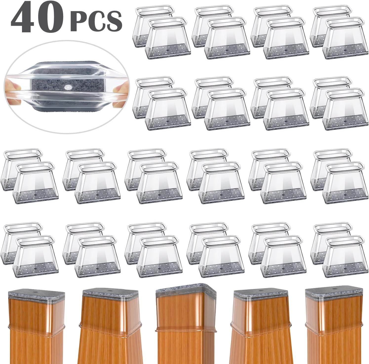 BUMACO Chair Leg Floor Protectors Rectangle Chair Leg Protectors for Hardwood Floors Silicone Pads
