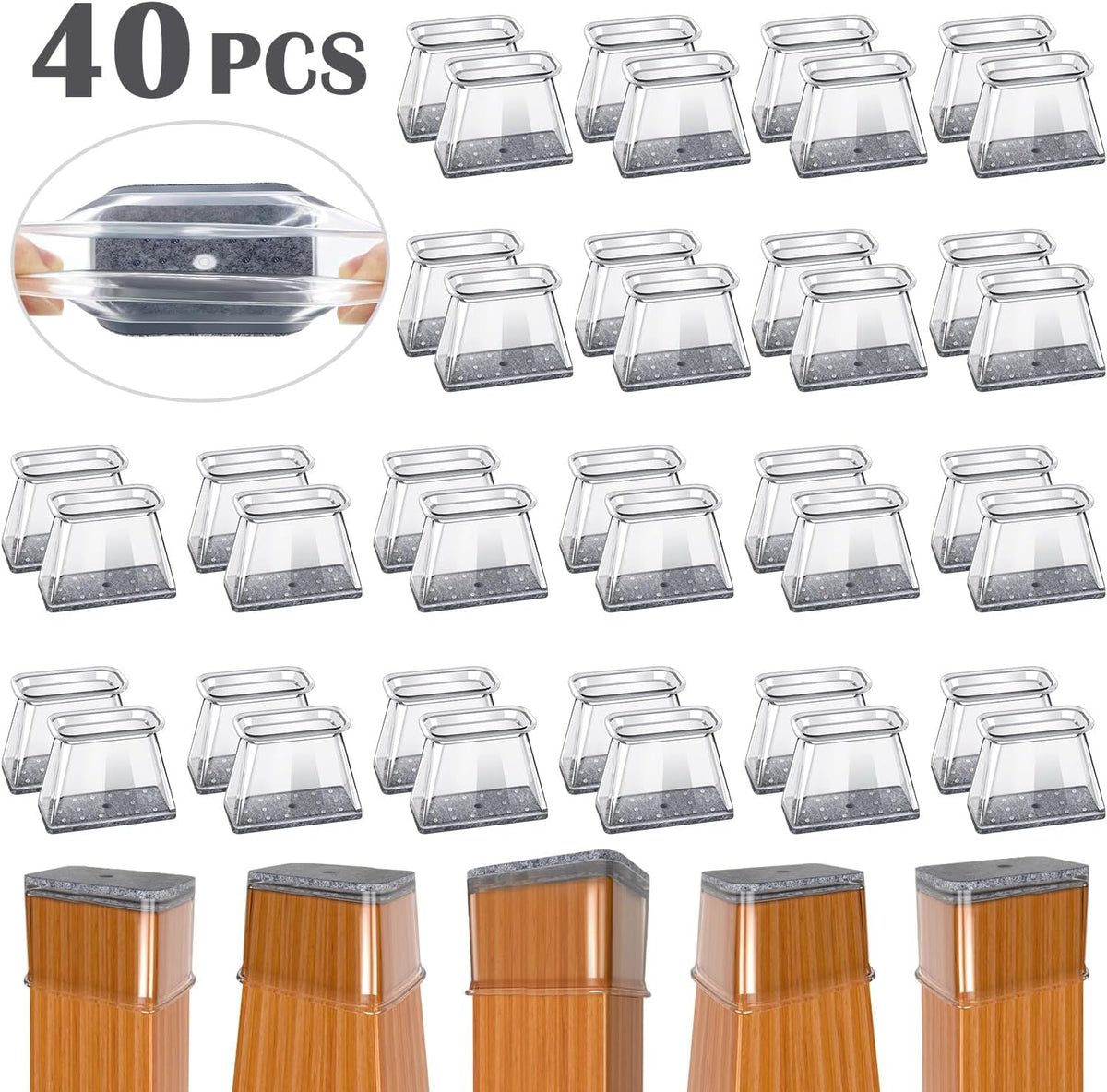 BUMACO Chair Leg Floor Protectors Rectangle Chair Leg Protectors for Hardwood Floors Silicone Pads