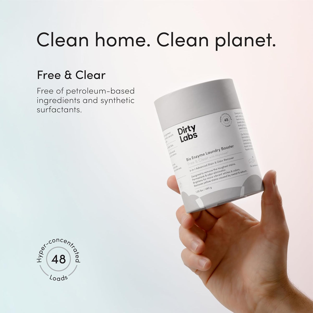 Dirty Labs | Scent Free | Bio Enzyme Laundry Booster | 48 Loads (1 lb) | Hyper Concentrated | High