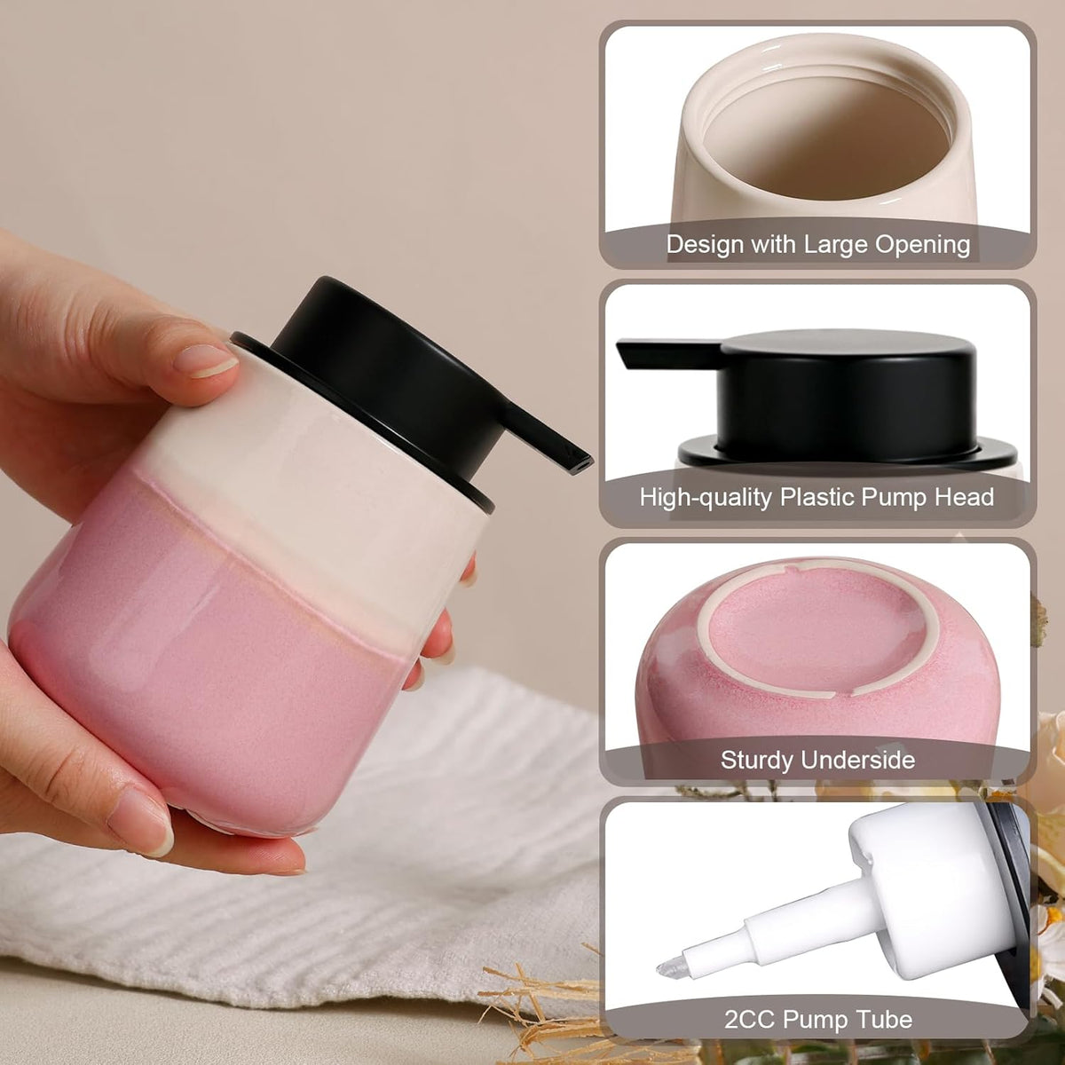 INGOFIN Ceramic Foaming Soap Dispenser - 12oz Foam Hand Soap Dispenser Bathroom, Refillable Modern