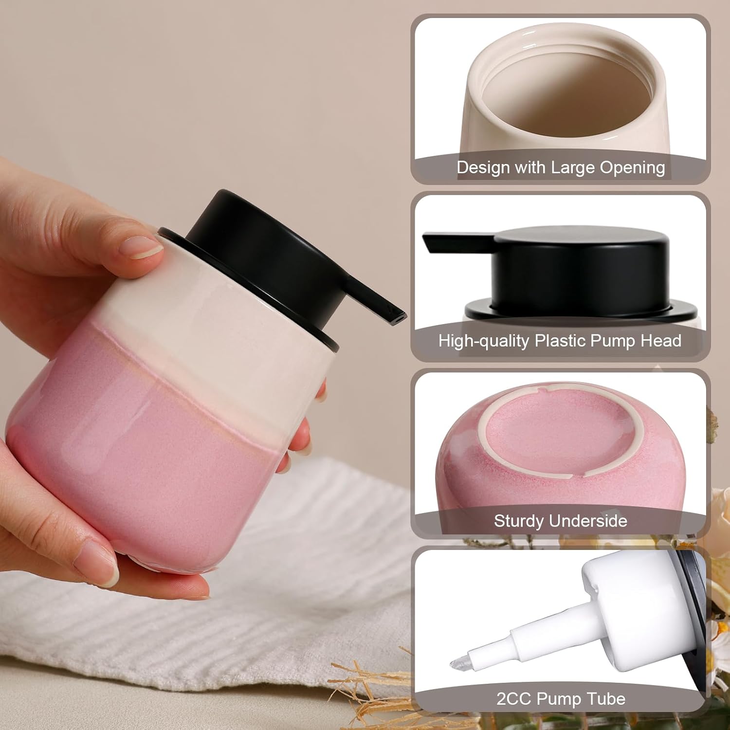 INGOFIN Ceramic Foaming Soap Dispenser - 12oz Foam Hand Soap Dispenser Bathroom, Refillable Modern