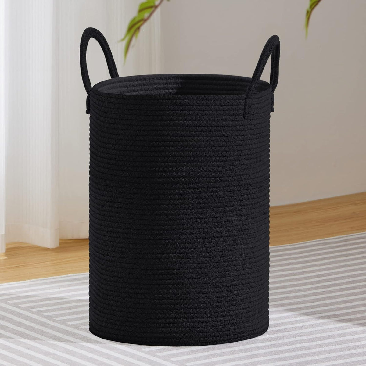 VIPOSCO Large Laundry Hamper, Tall Woven Rope Storage Basket for Blanket, Toys, Dirty Clothes in