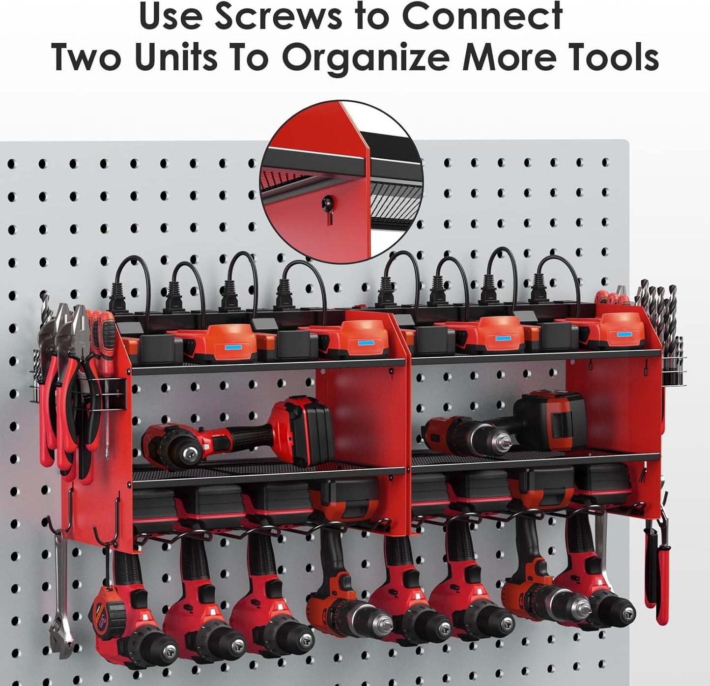 CCCEI Modular Power Tool Organizer Wall Mount with Charging Station. Garage 4 Drill Storage Shelf