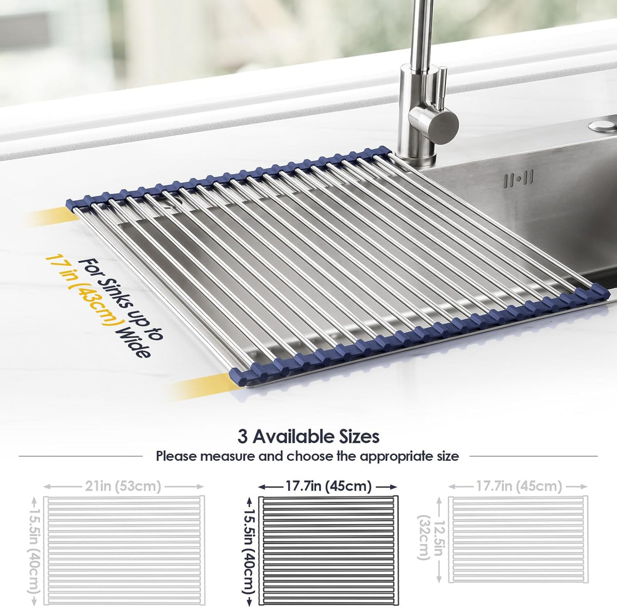 Tomorotec 17.7" x 15.5" Roll Up Dish Drying Rack Over Sink Drying Rack Sink Cover Kitchen Sink