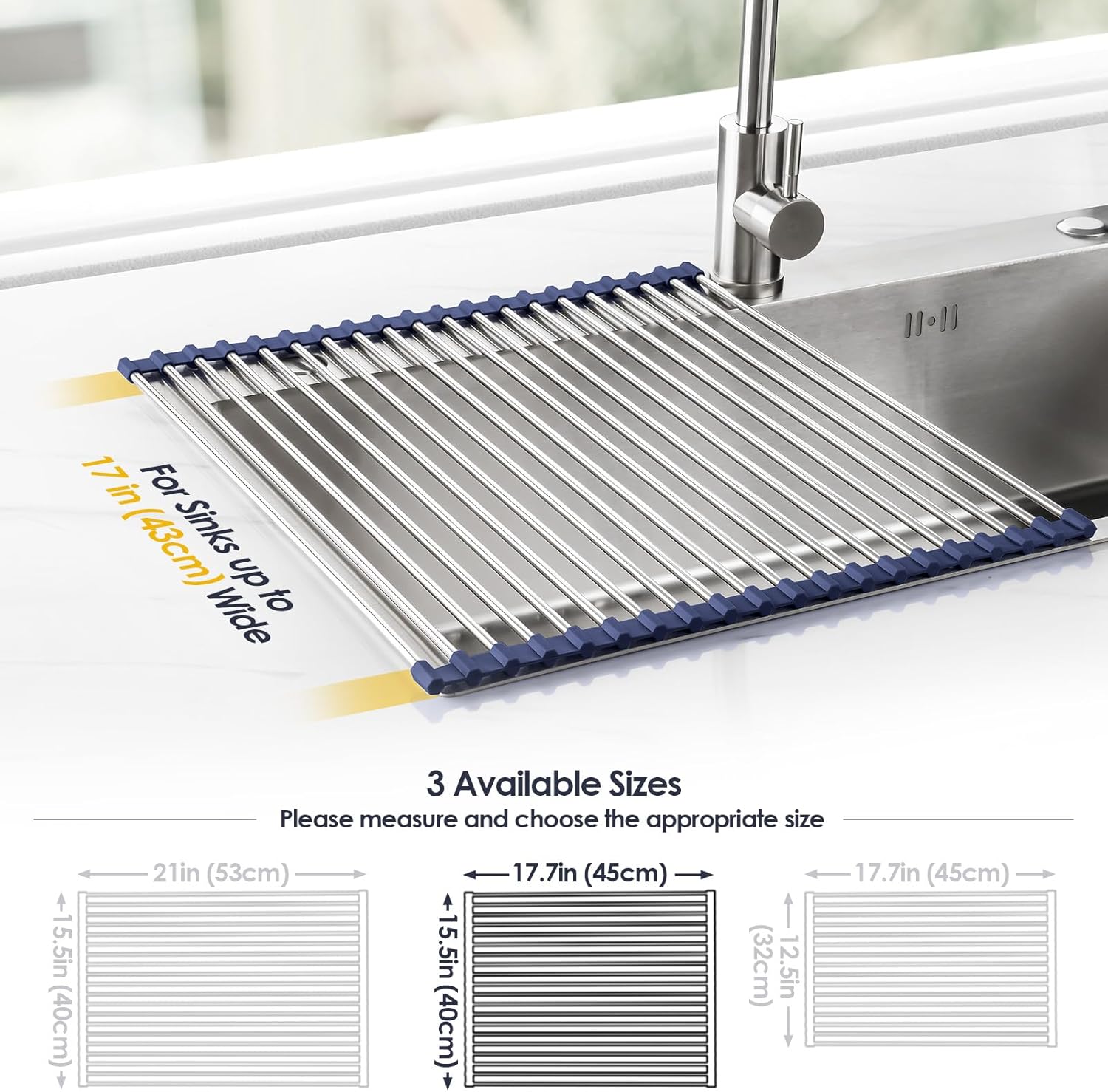 Tomorotec 17.7" x 15.5" Roll Up Dish Drying Rack Over Sink Drying Rack Sink Cover Kitchen Sink