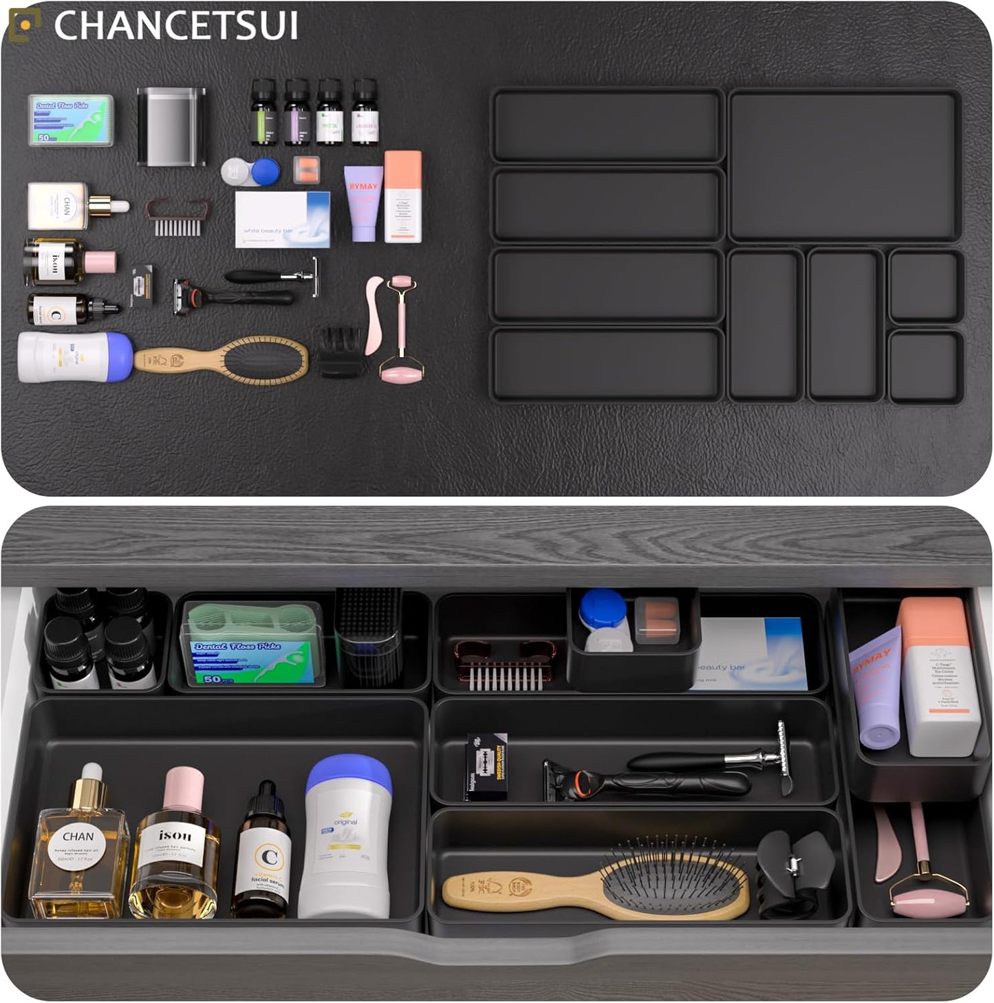 9 Pcs Stackable Drawer Organizer Trays Set, Multifunctional Stackable Storage Trays for Vanity