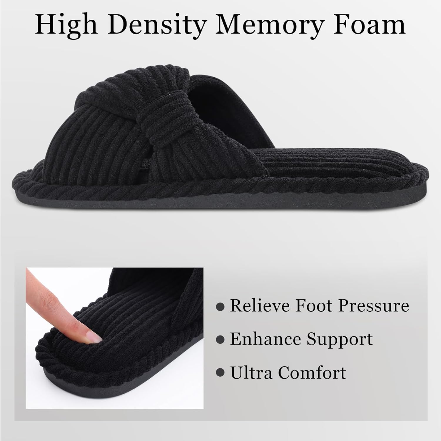 Evshine Summer House Slippers for Women Corduroy Cross Bow Indoor Slippers Open Toe Slip On Bedroom