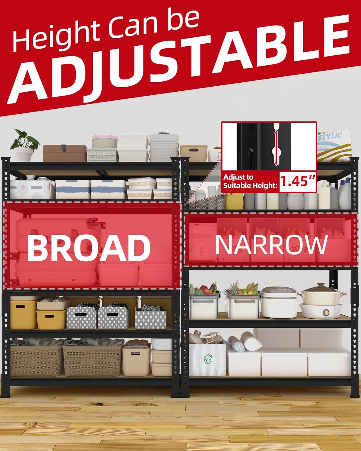 PrimeZone 36" x 16" x 72" Heavy Duty Storage Shelves - 5 Tier Adjustable Garage Storage Shelving