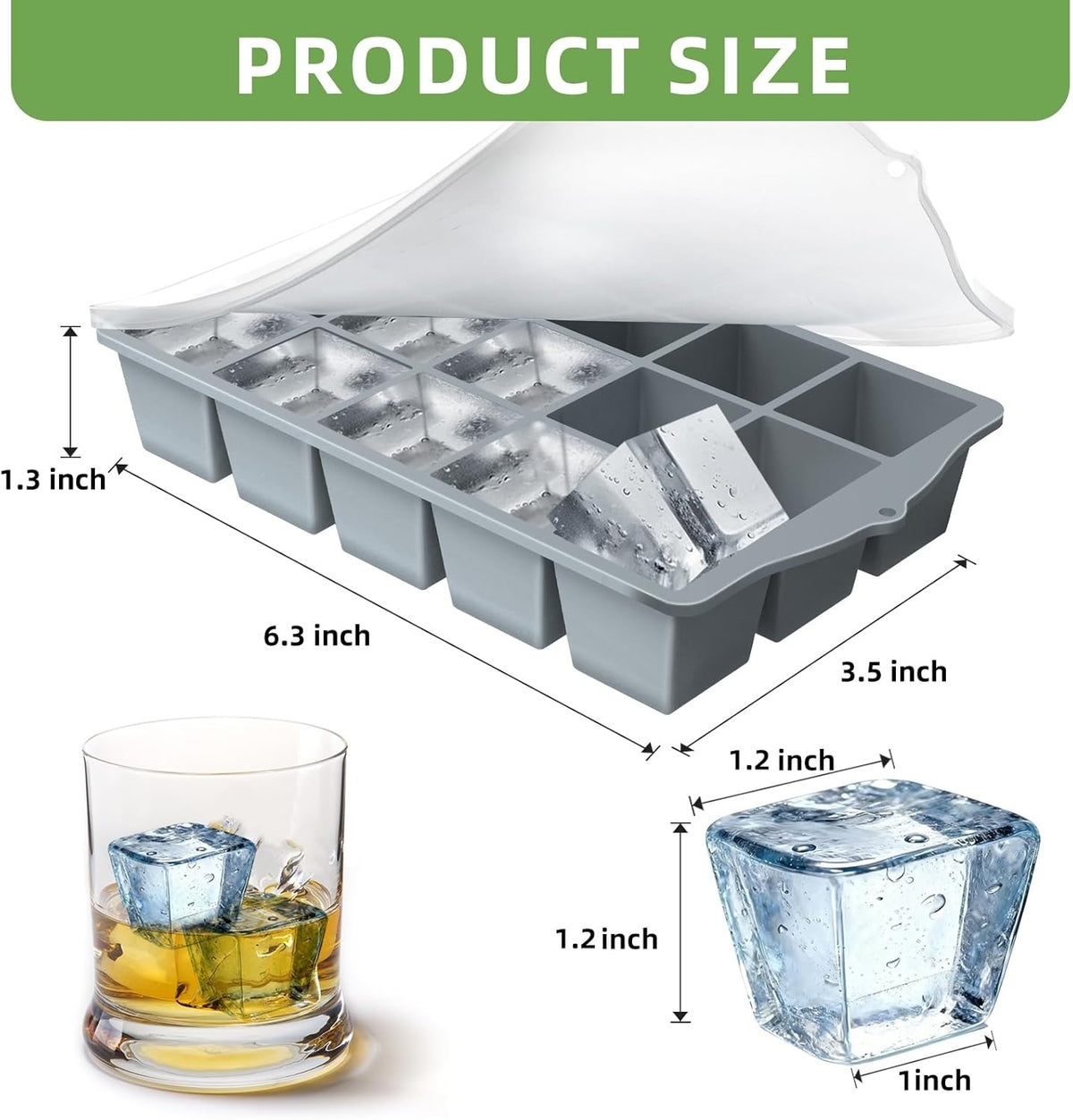 Silicone Ice Cube Tray, 2 Pack Easy-Release Stackable Ice Trays for Freezer with Lid 15 Reusable