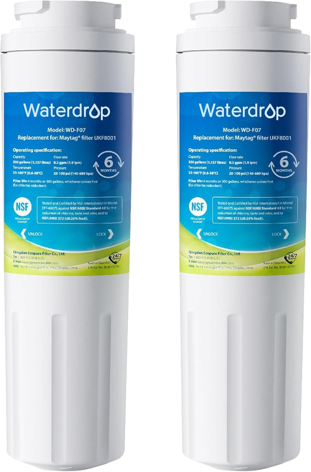 Waterdrop EDR4RXD1 Replacement for EveryDrop® Filter 4, Whirlpool® UKF8001, 4396395, Maytag®