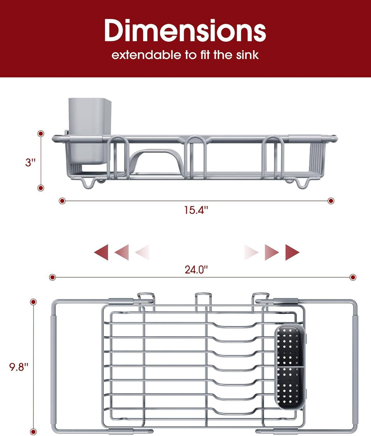 Dish Drying Rack in Sink - Expandable Stainless Steel Dish Rack Over The Sink, Kitchen Sink Drain