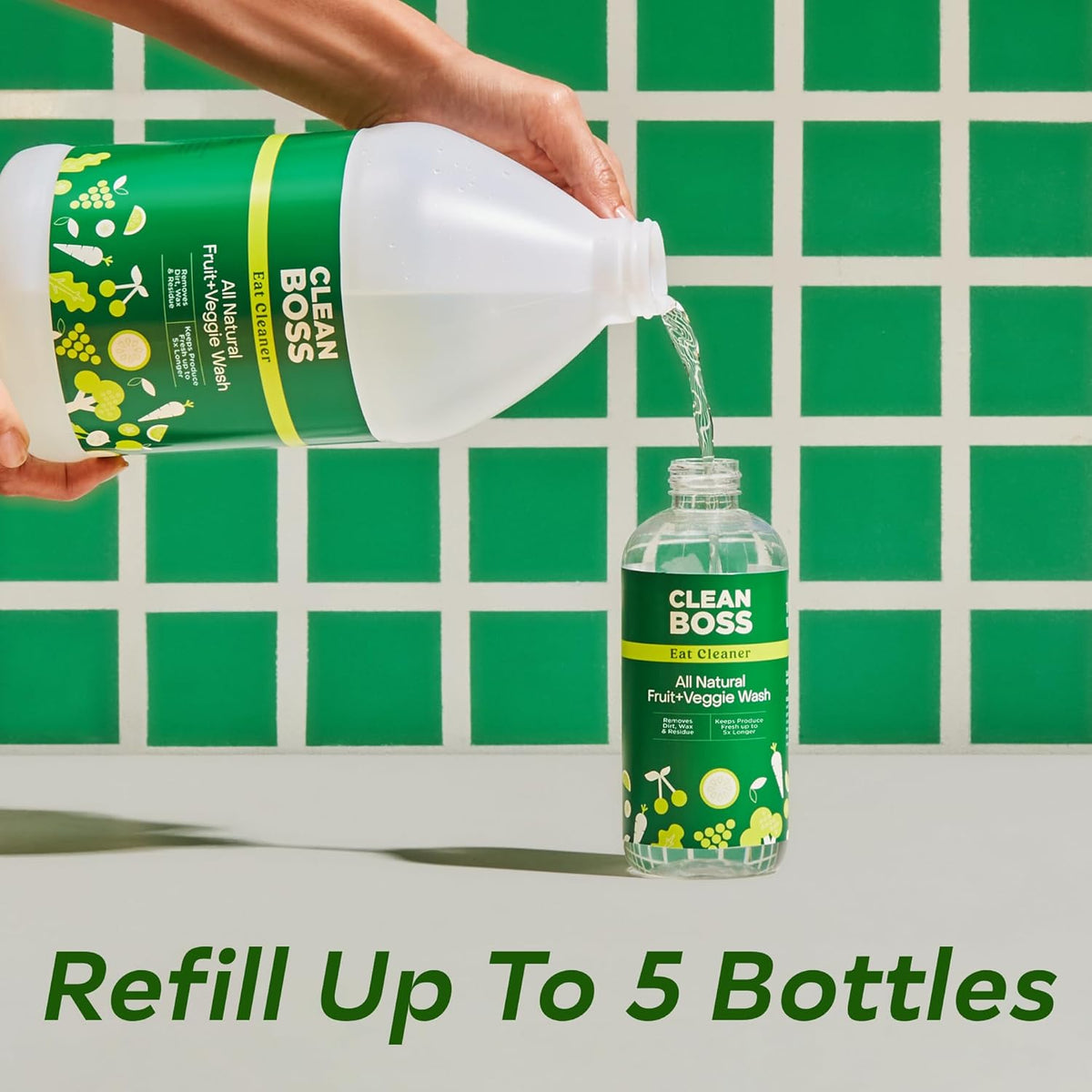 CleanBoss Eat Cleaner Triple-Action Fruit + Veggie Wash Refill - 64 oz - Removes Harmful Residue