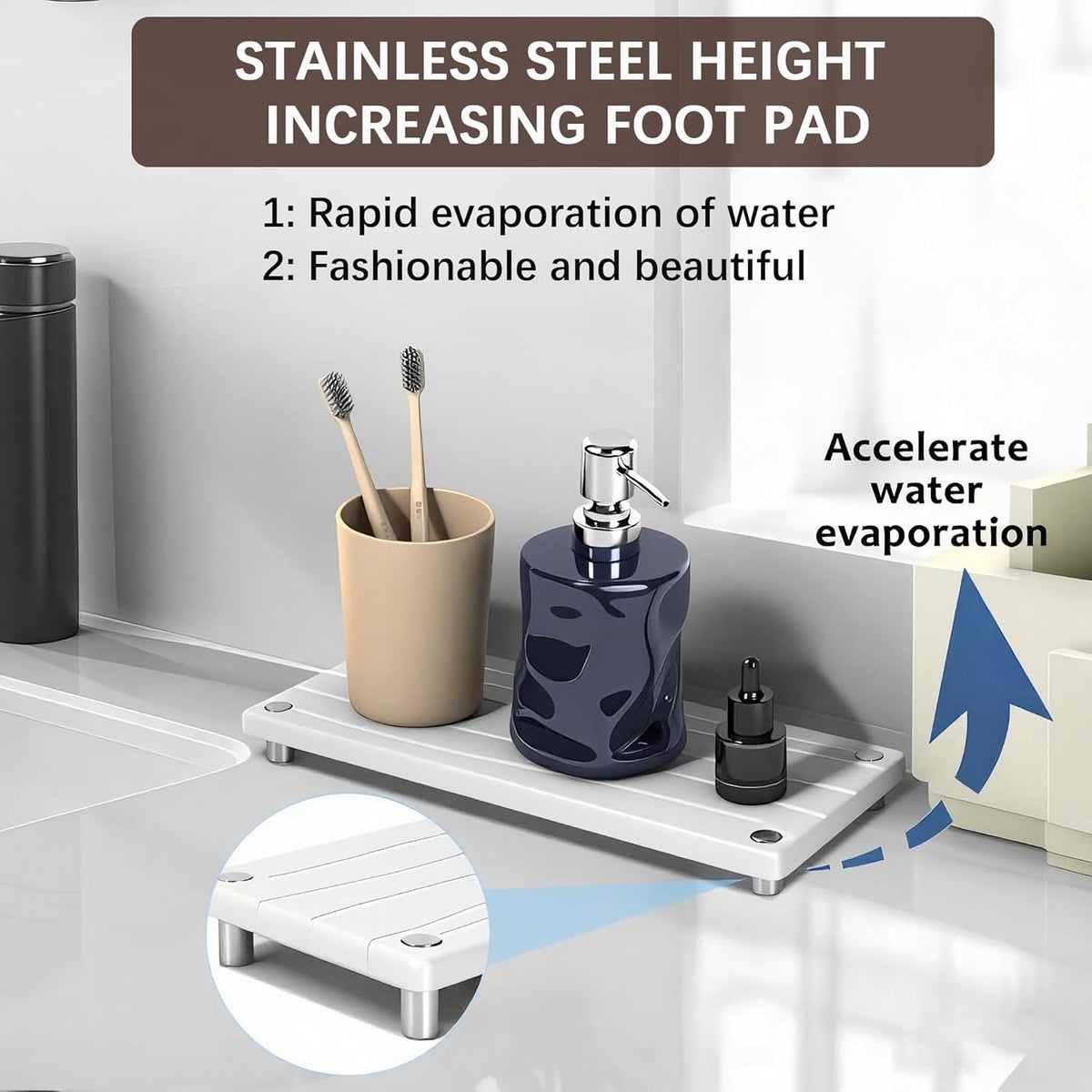 Quick Dry Sink Caddy Kitchen Sink Organizer, Water Absorbing Stone Tray for Sink, Stone Drying