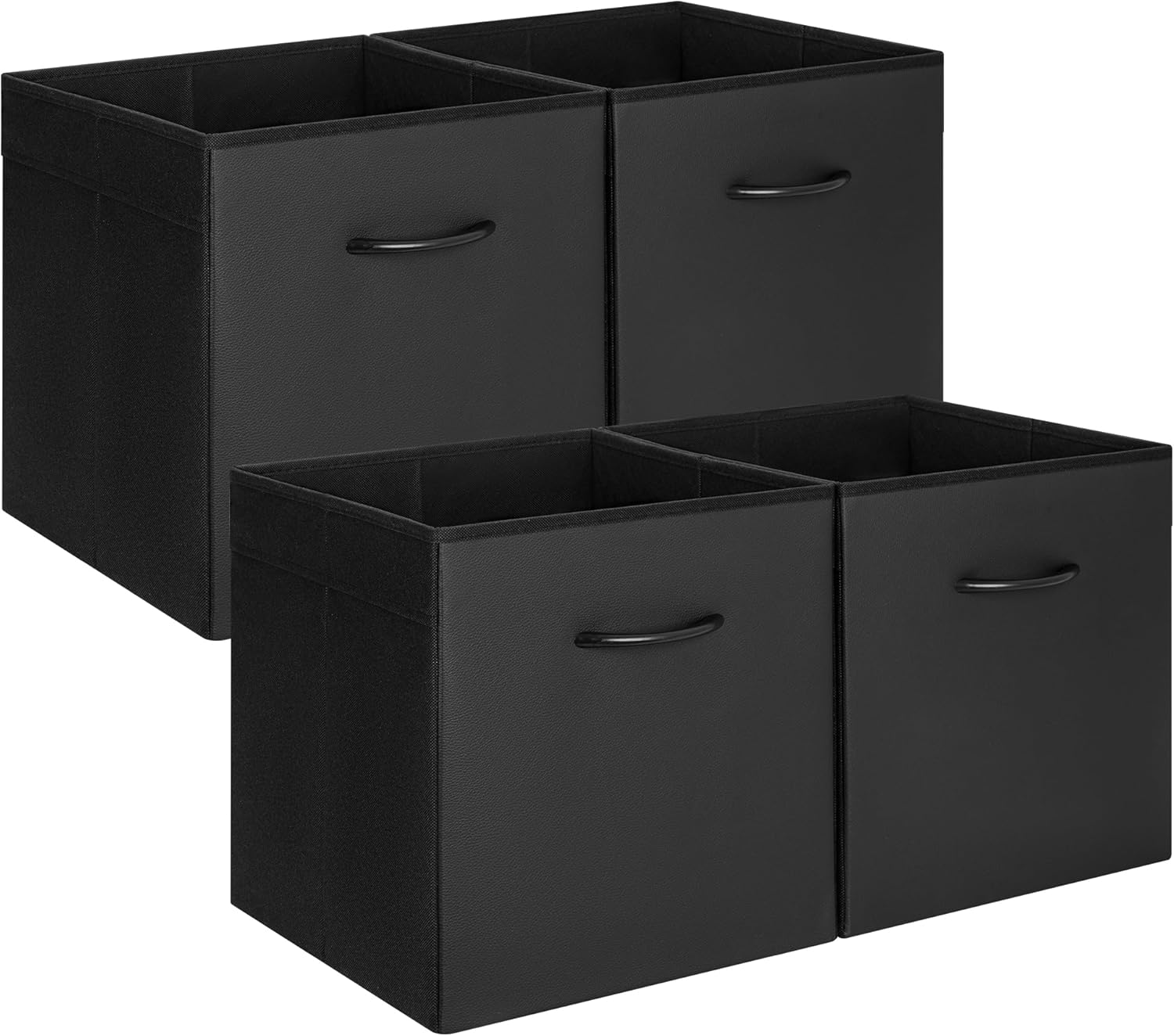 StorageWorks Black Storage Cubes, 13-inch Leather Bins with Handle, Cube Organizer Baskets for
