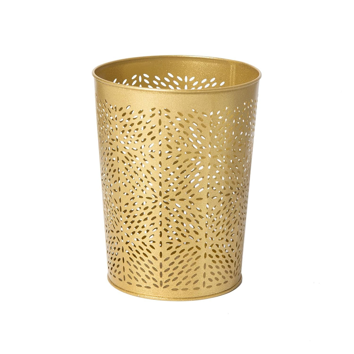 Small Gold Metal Trash Can Wastebasket, Decorative Hollow-Out Garbage Can Waste Paper Bin, Modern