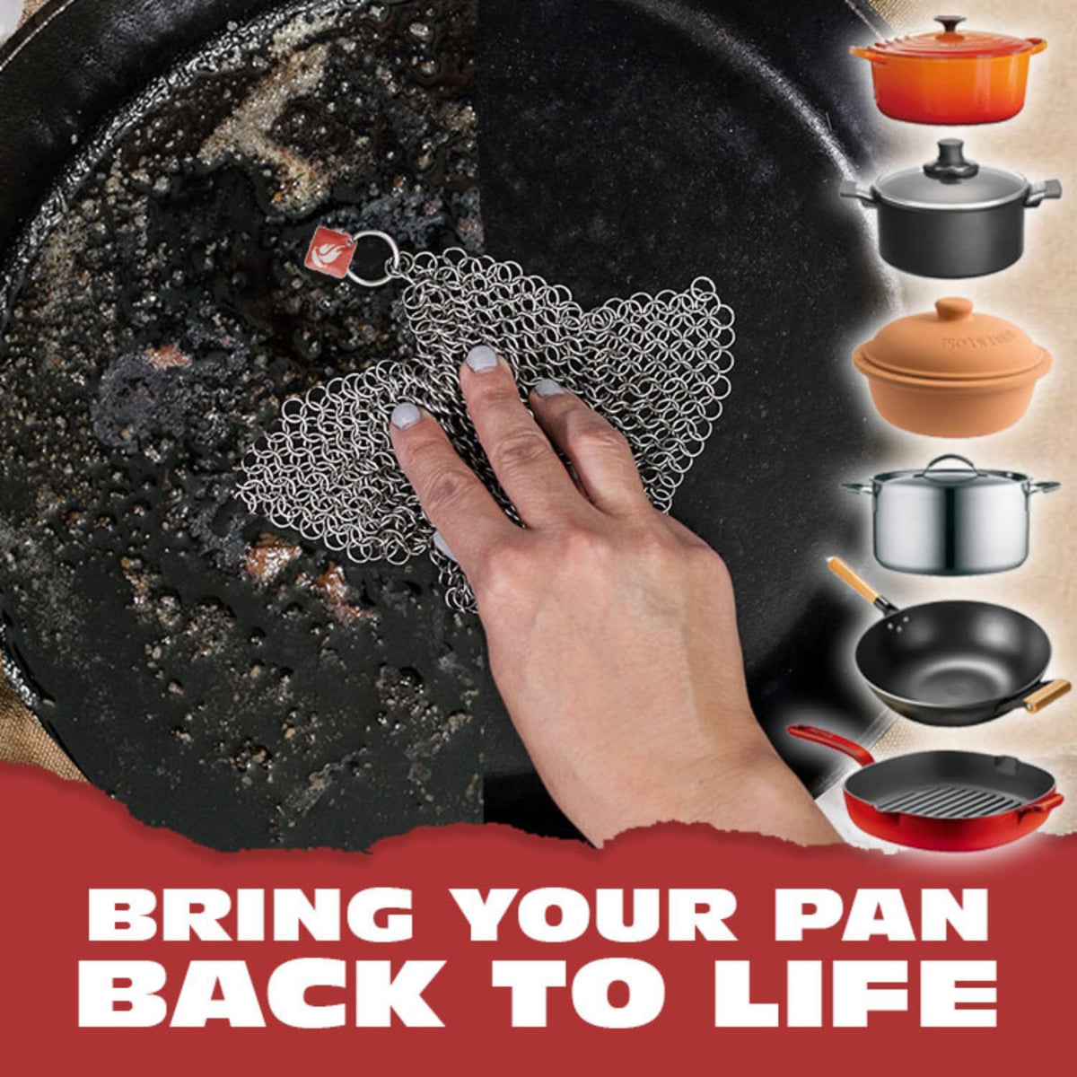 Knapp Made CM Scrubber 9"x6" Small Ring Cast Iron Scrubber - Cast Iron Cleaner for Hard Anodized