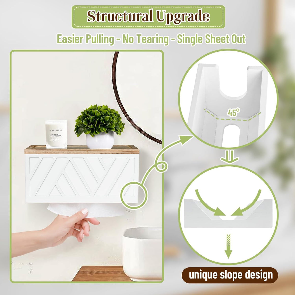 Paper Towel Dispenser Wall Mount, Paper Towel Holder Wall Mounted with Lid, Solid Wood Commercial