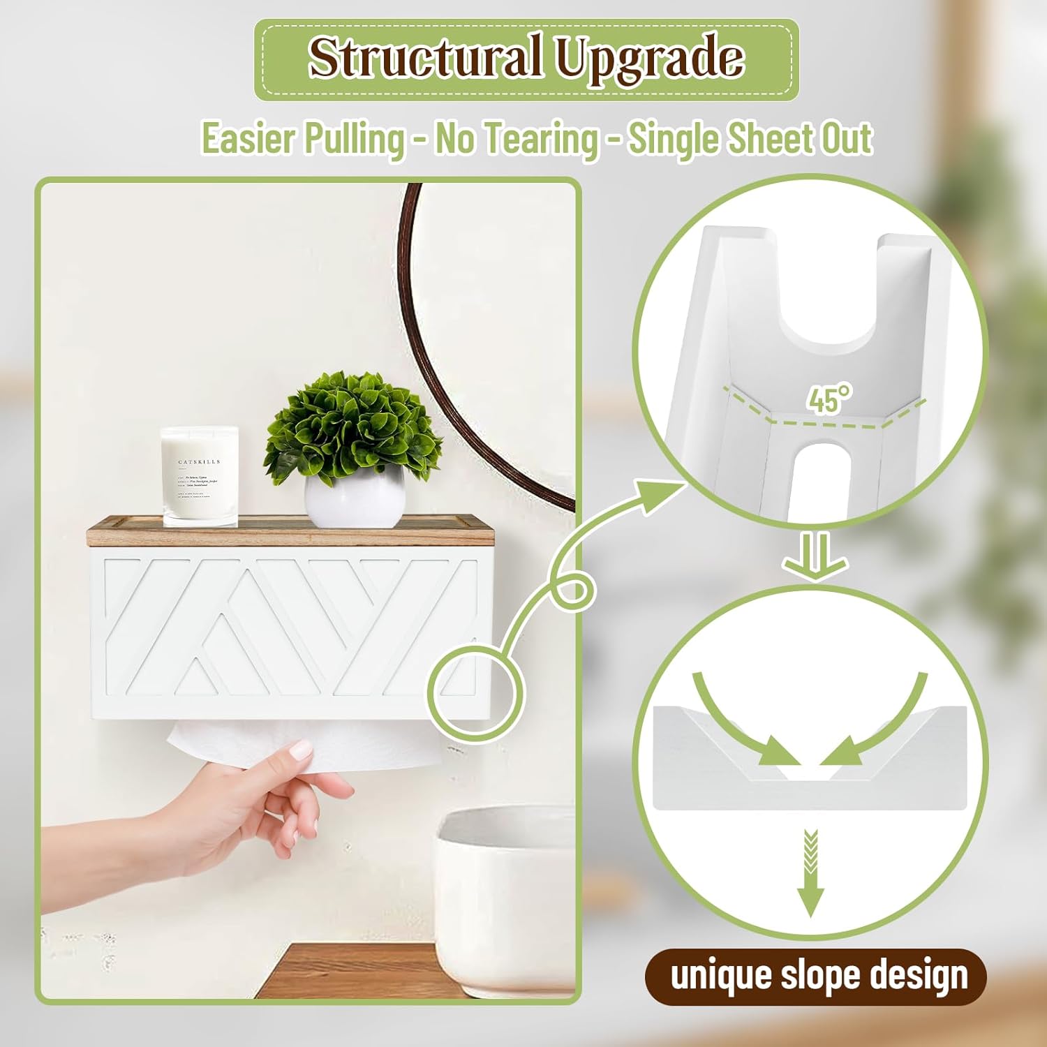 Set of 2 Paper Towel Dispenser Wall Mount, Paper Towel Holder Wall Mounted with Lid, Solid Wood