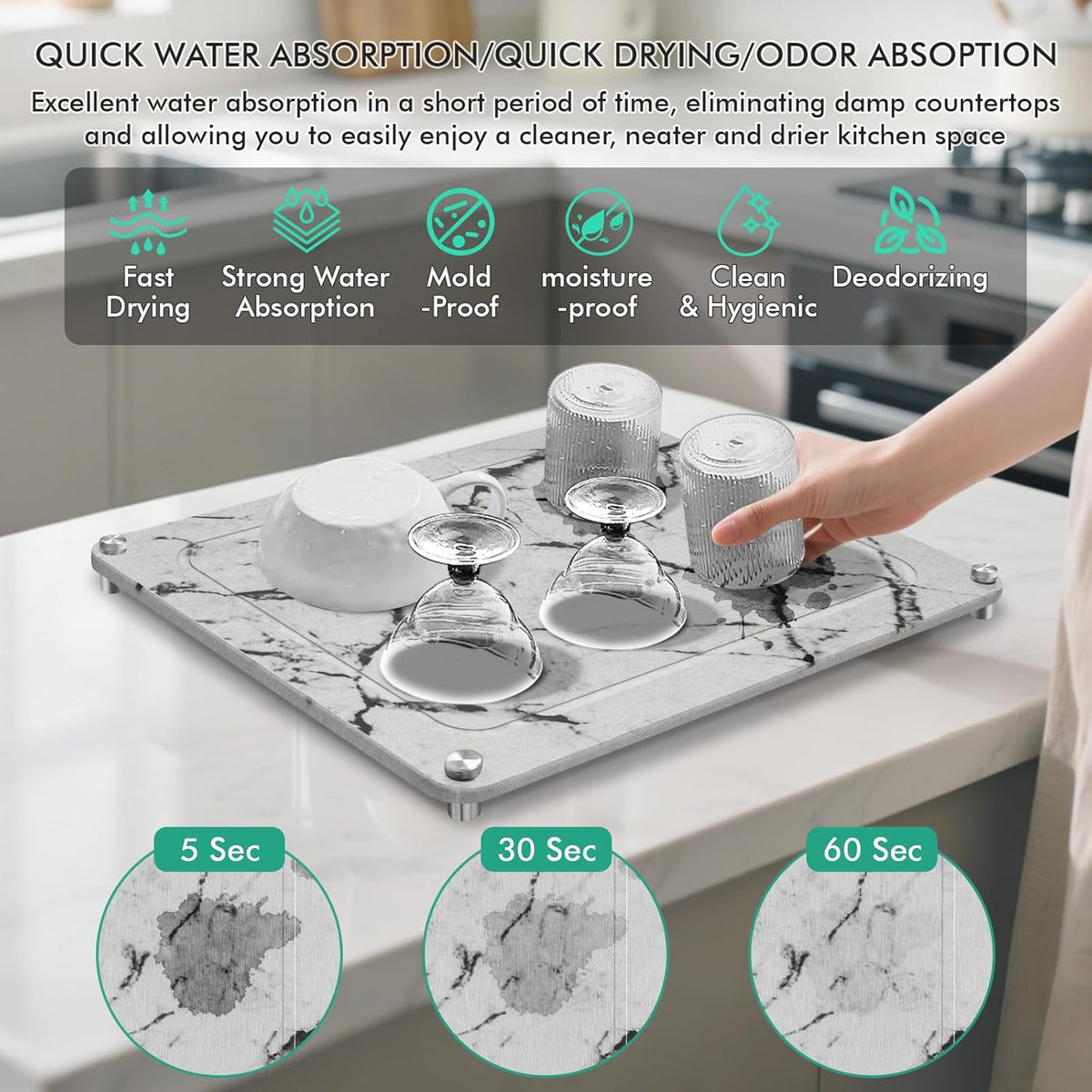Stone Drying Mat For Kitchen Counter Superb Absorbent Diatomaceous Earth Mats with Non-Slip Feet