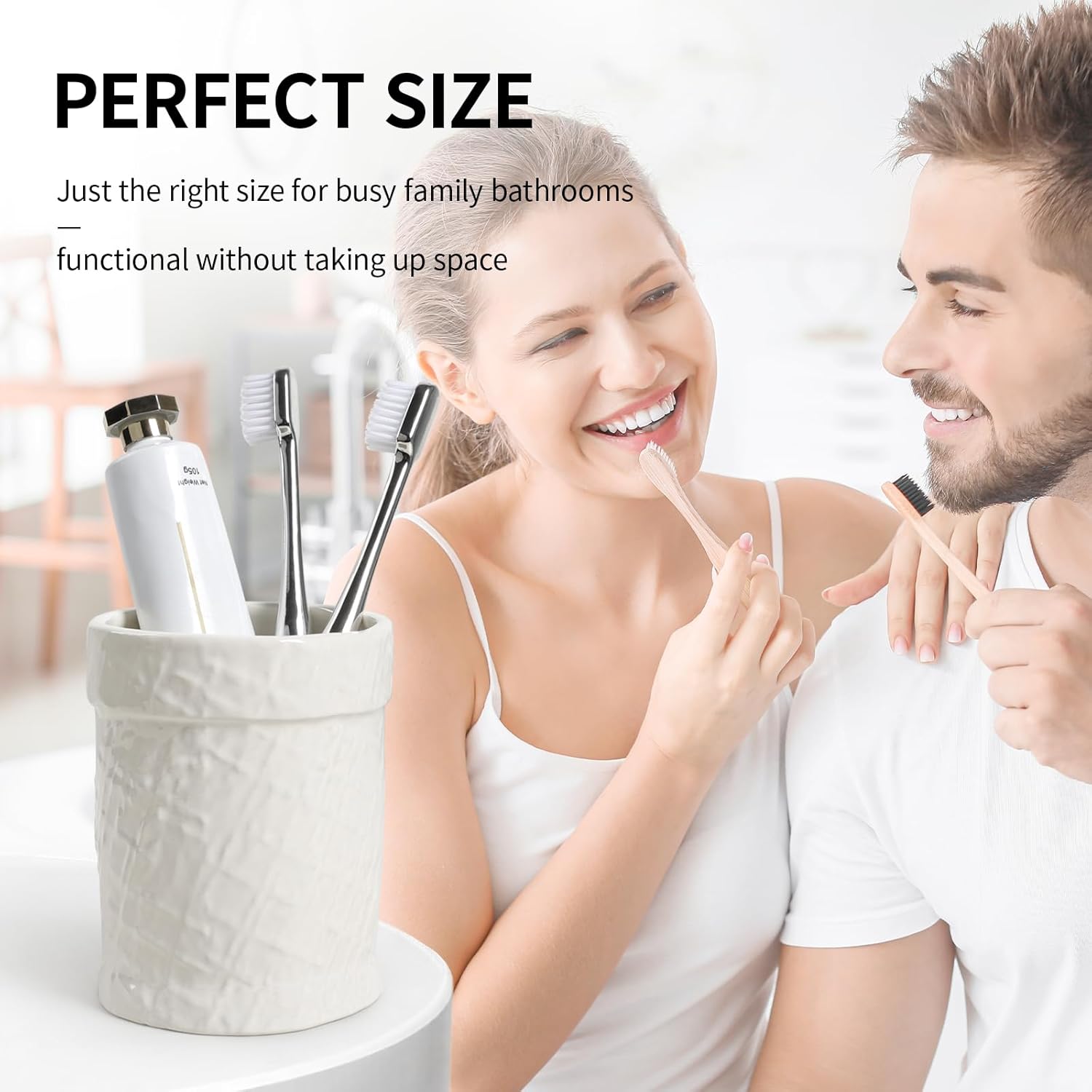 Toothbrush Holder, Tooth Brush Holder for Bathroom - Ceramic Toothbrush Cup Beige Toothbrush
