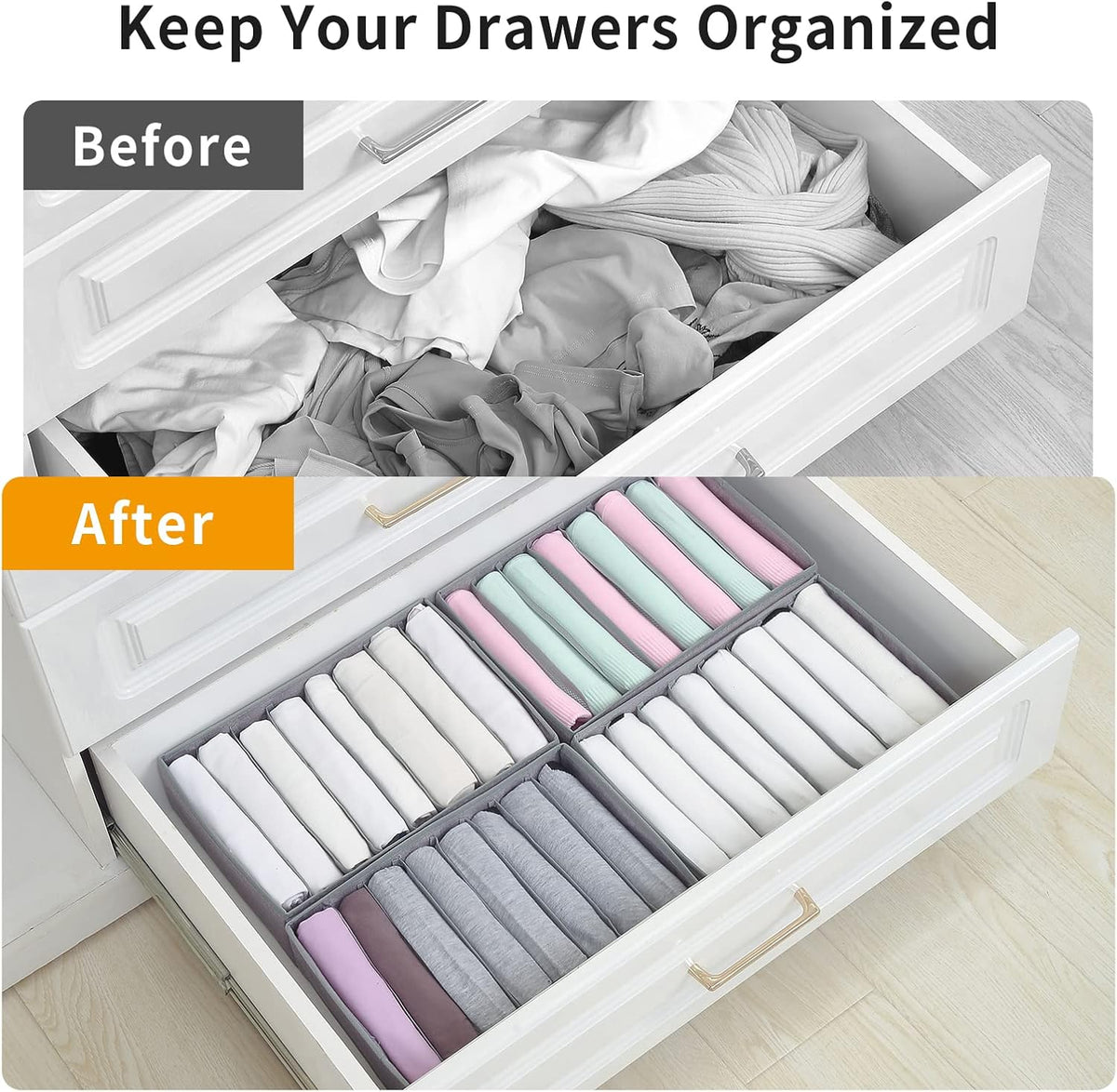 Qozary 4 Pack Drawer Organizers for Clothing, 8 Grids Foldable Closet Organizers and Storage Bins
