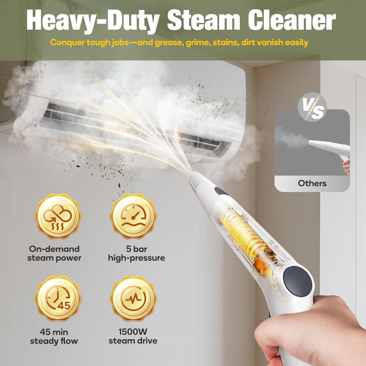 Newbealer Heavy-Duty Steam Cleaner for Home, Stainless Steel Boiler, Steam Mop with 20-Piece