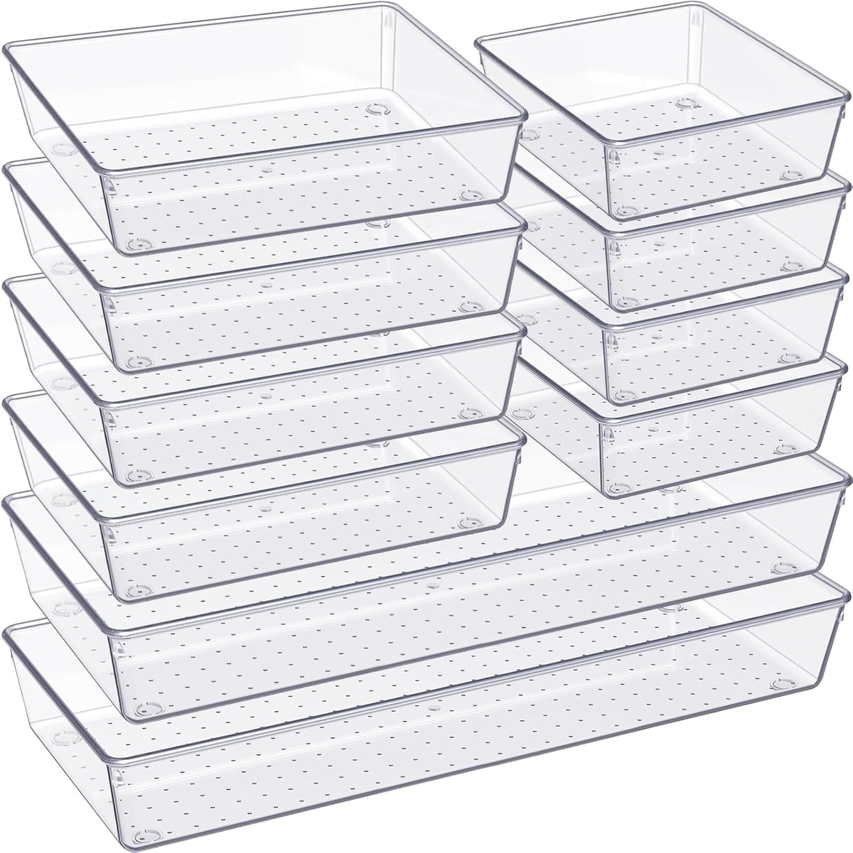 Criusia Drawer Organizer, 10 Pack Large Clear Plast Set, 3 Size Versatile Bathroom and Vanity