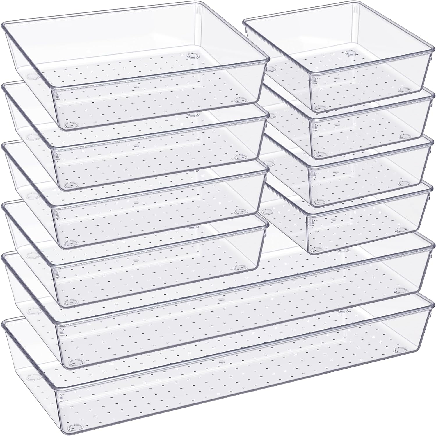 Criusia Drawer Organizer, 10 Pack Large Clear Plast Set, 3 Size Versatile Bathroom and Vanity