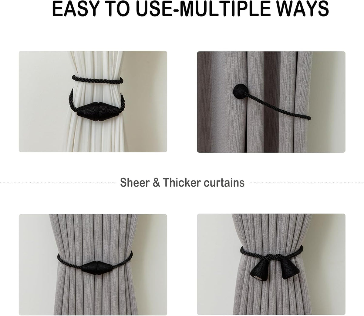 Magnetic Curtain Tiebacks 4 Pack Outdoor Rope Curtain Tie Backs Decorative Window Treatment