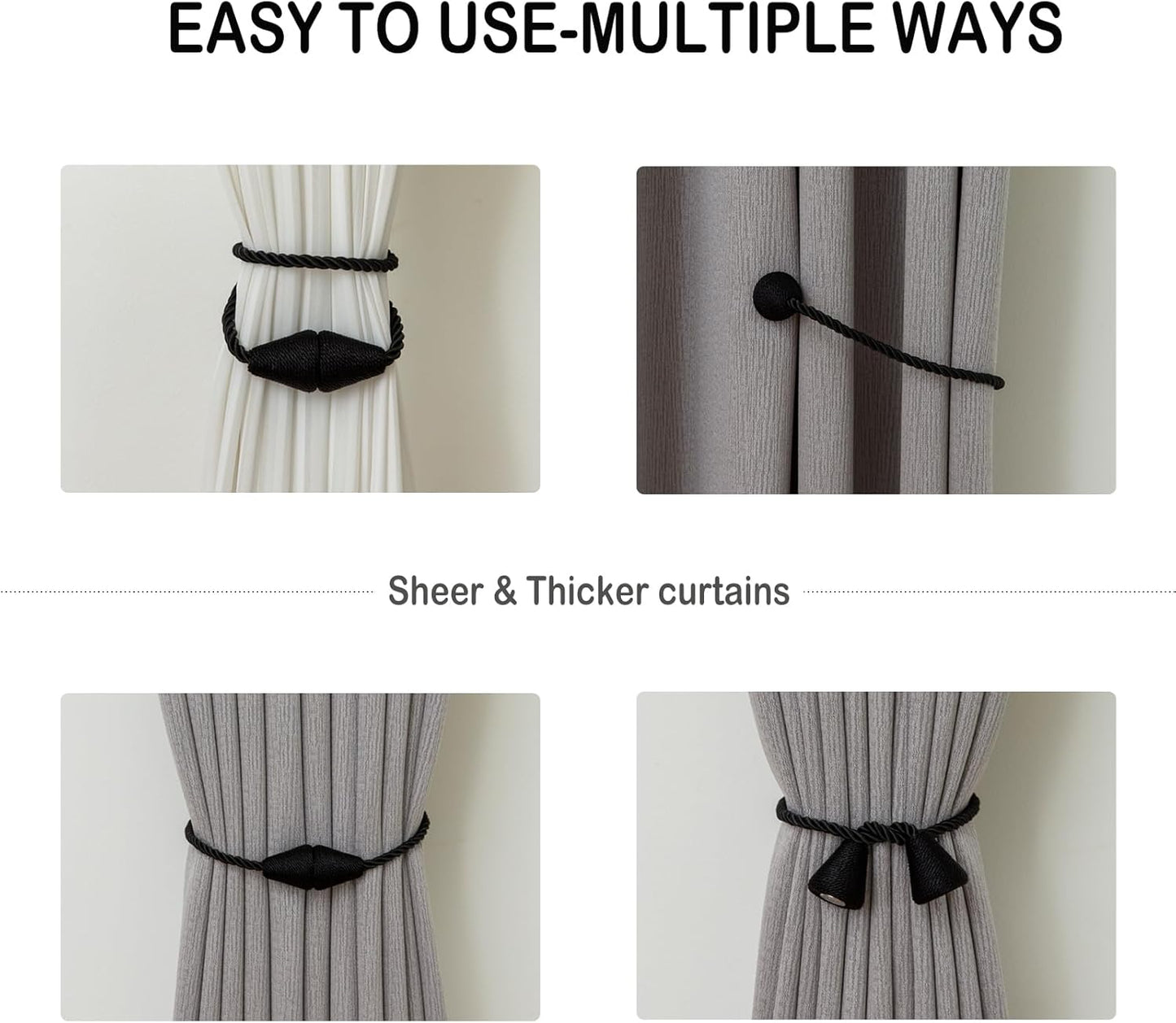 Magnetic Curtain Tiebacks 8 Pack Outdoor Rope Curtain Tie Backs Decorative Window Treatment