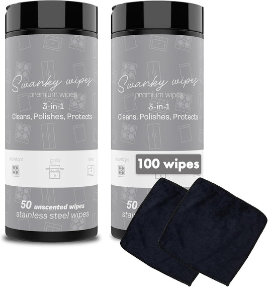 Swanky Stainless Steel Cleaner Wipes - Grime & Grease Remover Kitchen Cleaning Supplies - Clean &