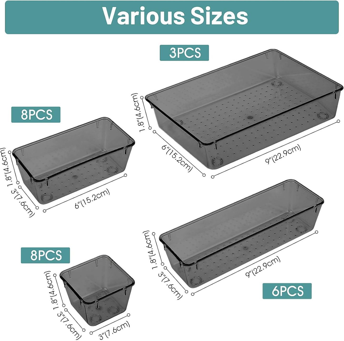 WOWBOX 25 PCS Plastic Drawer Organizer Set, Desk Drawer Divider Organizers and Storage Bins for